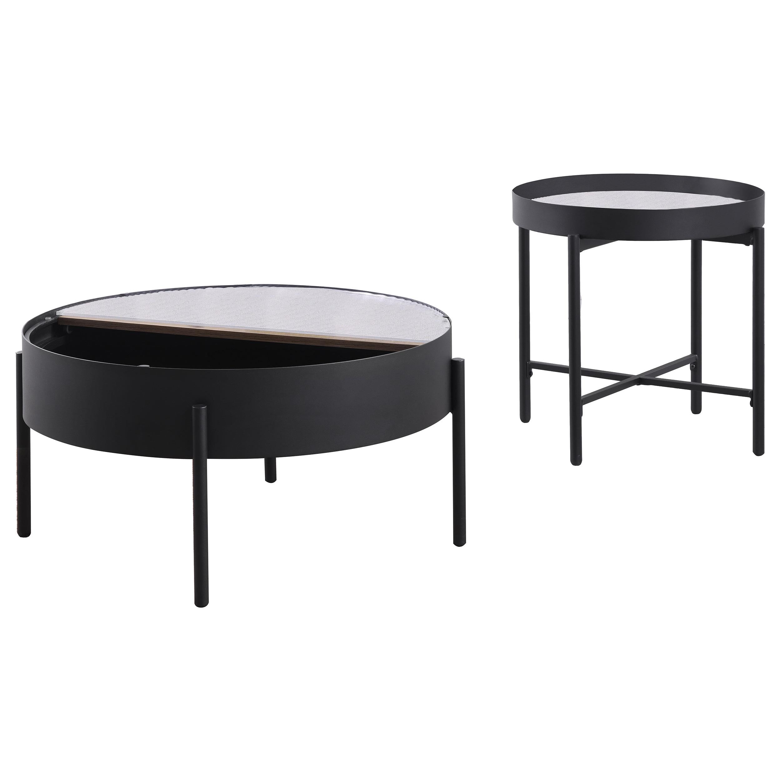 Ozella 2-piece Round Coffee and End Table Set Sandy Black - 707898-S2