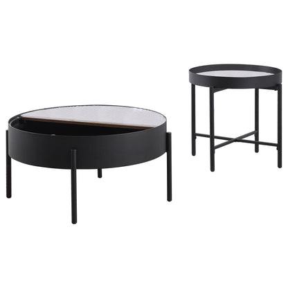 Ozella 2-piece Round Coffee and End Table Set Sandy Black - 707898-S2