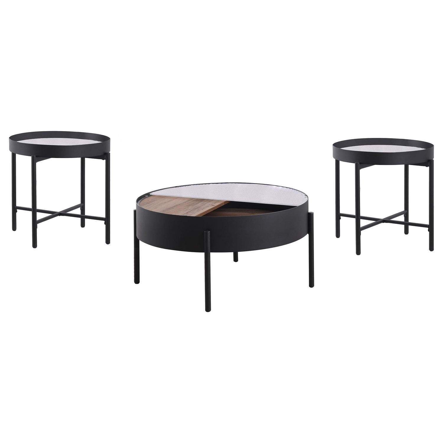 Ozella 3-piece Round Coffee and End Table Set Sandy Black - 707898-S3