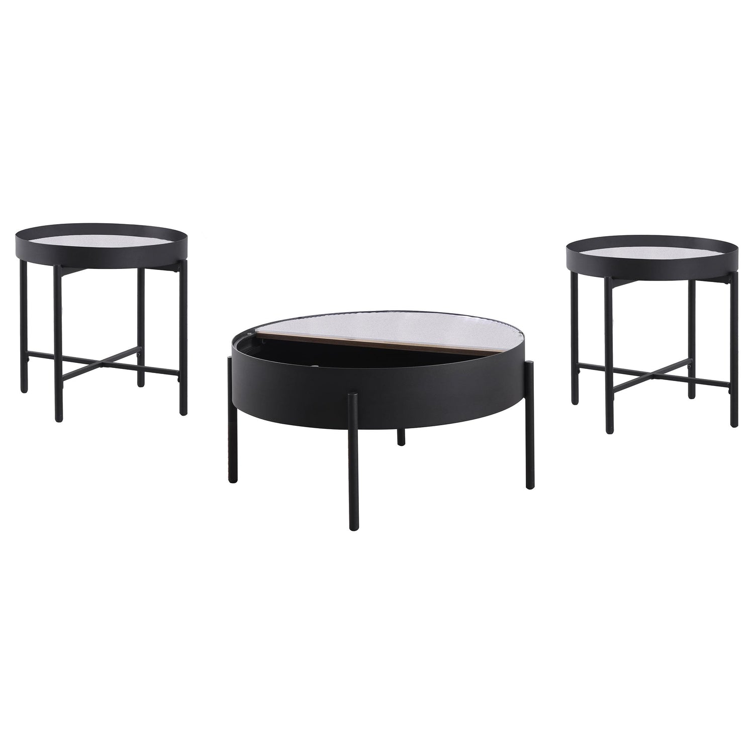 Ozella 3-piece Round Coffee and End Table Set Sandy Black - 707898-S3