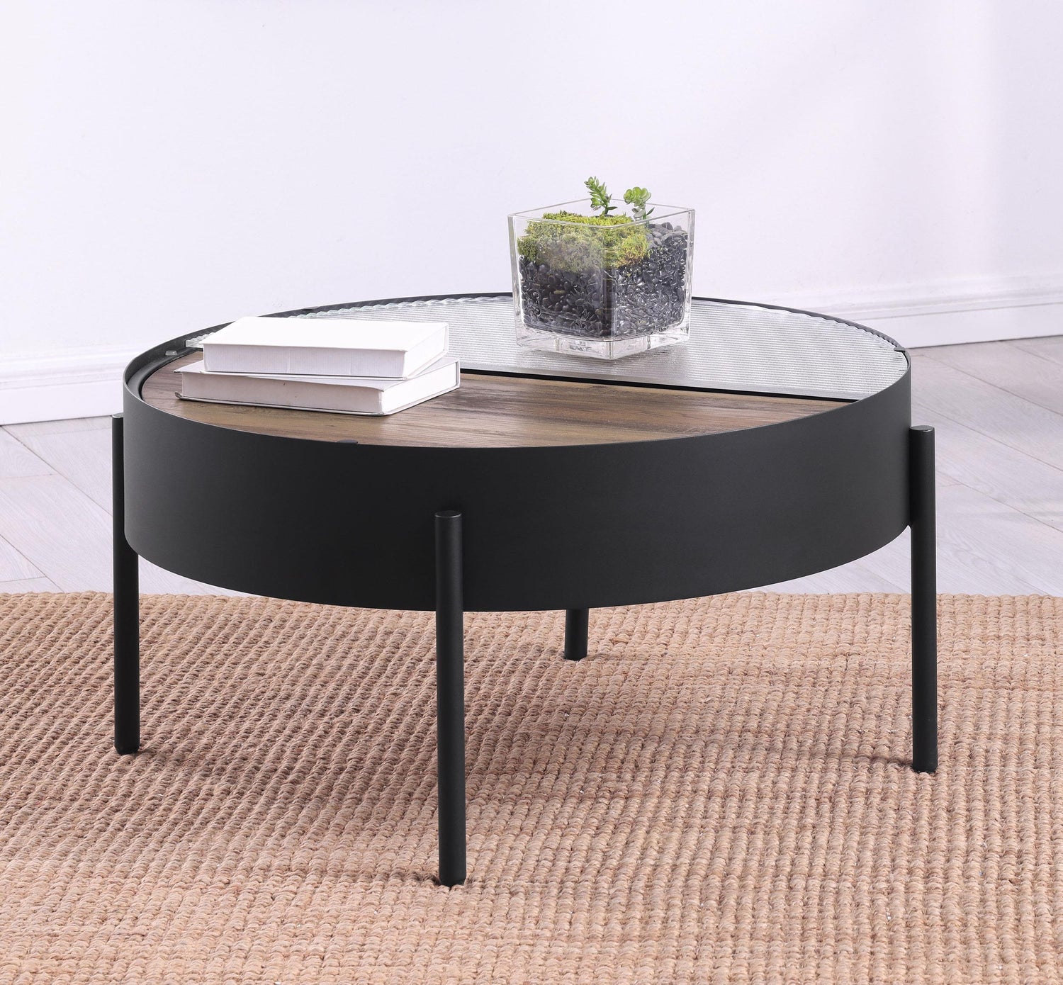 Ozella Round Coffee Table with Hidden Storage Sandy Black - 707898