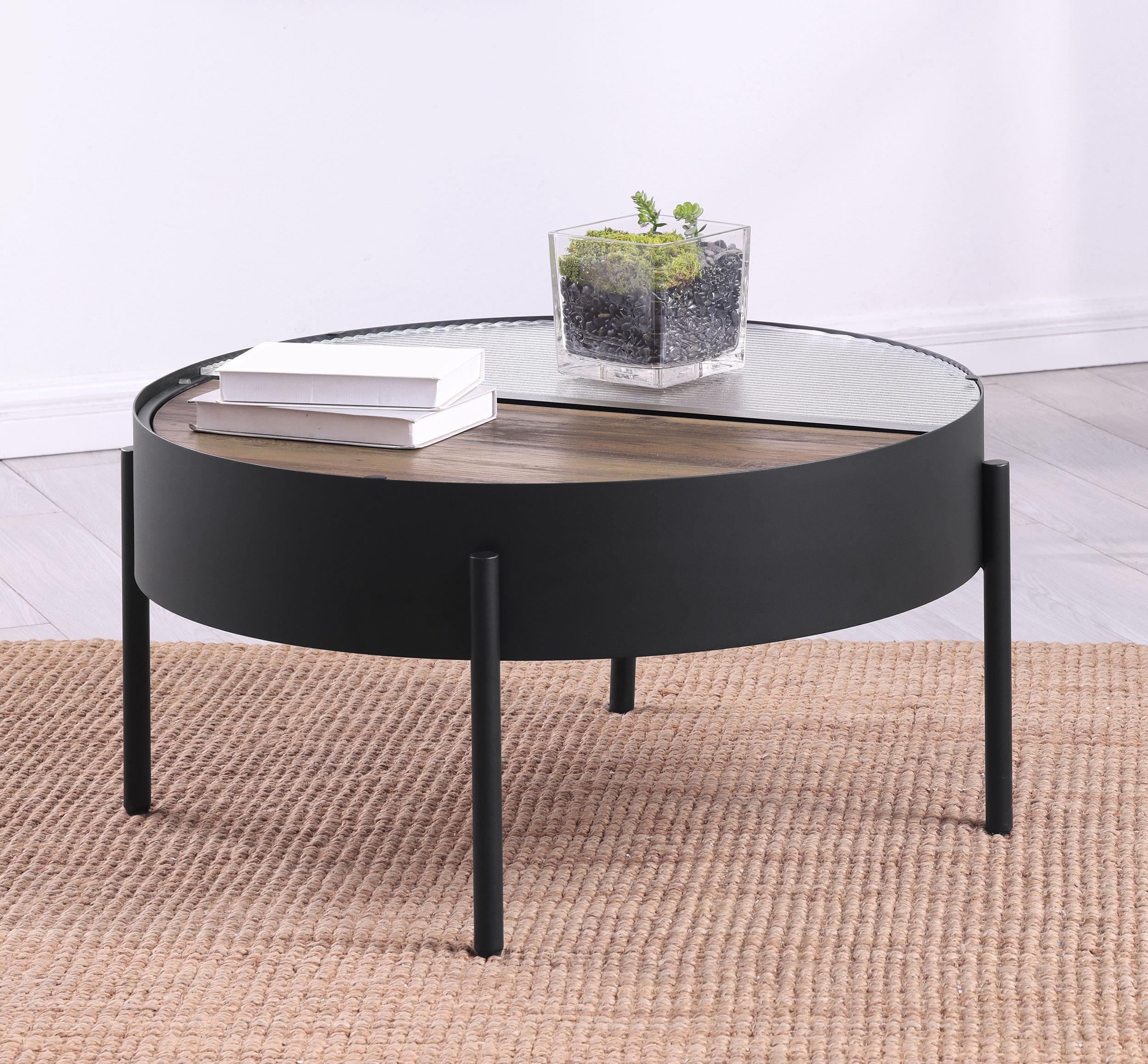 Ozella Round Coffee Table with Hidden Storage Sandy Black - 707898