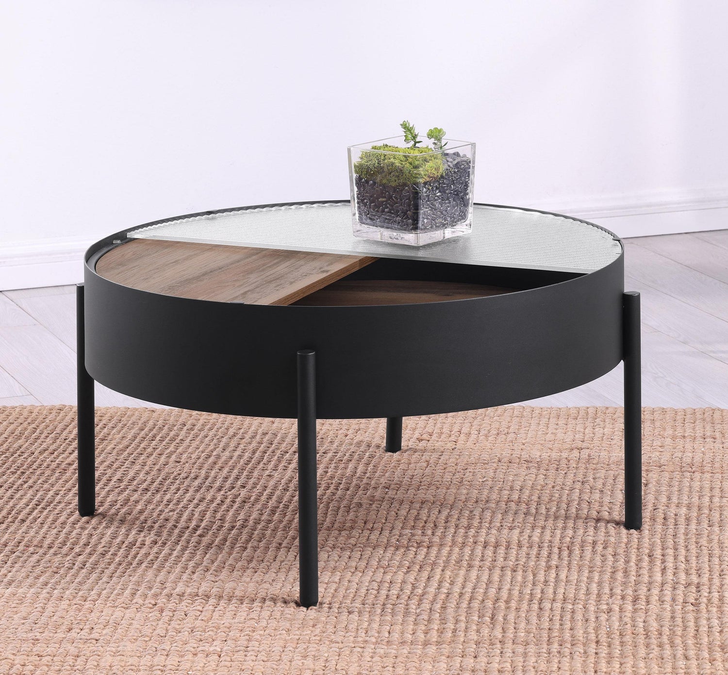 Ozella Round Coffee Table with Hidden Storage Sandy Black - 707898