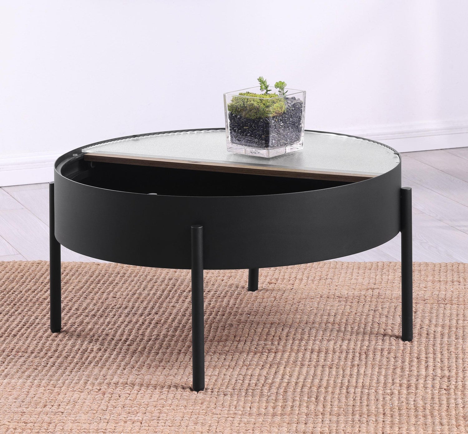 Ozella Round Coffee Table with Hidden Storage Sandy Black - 707898
