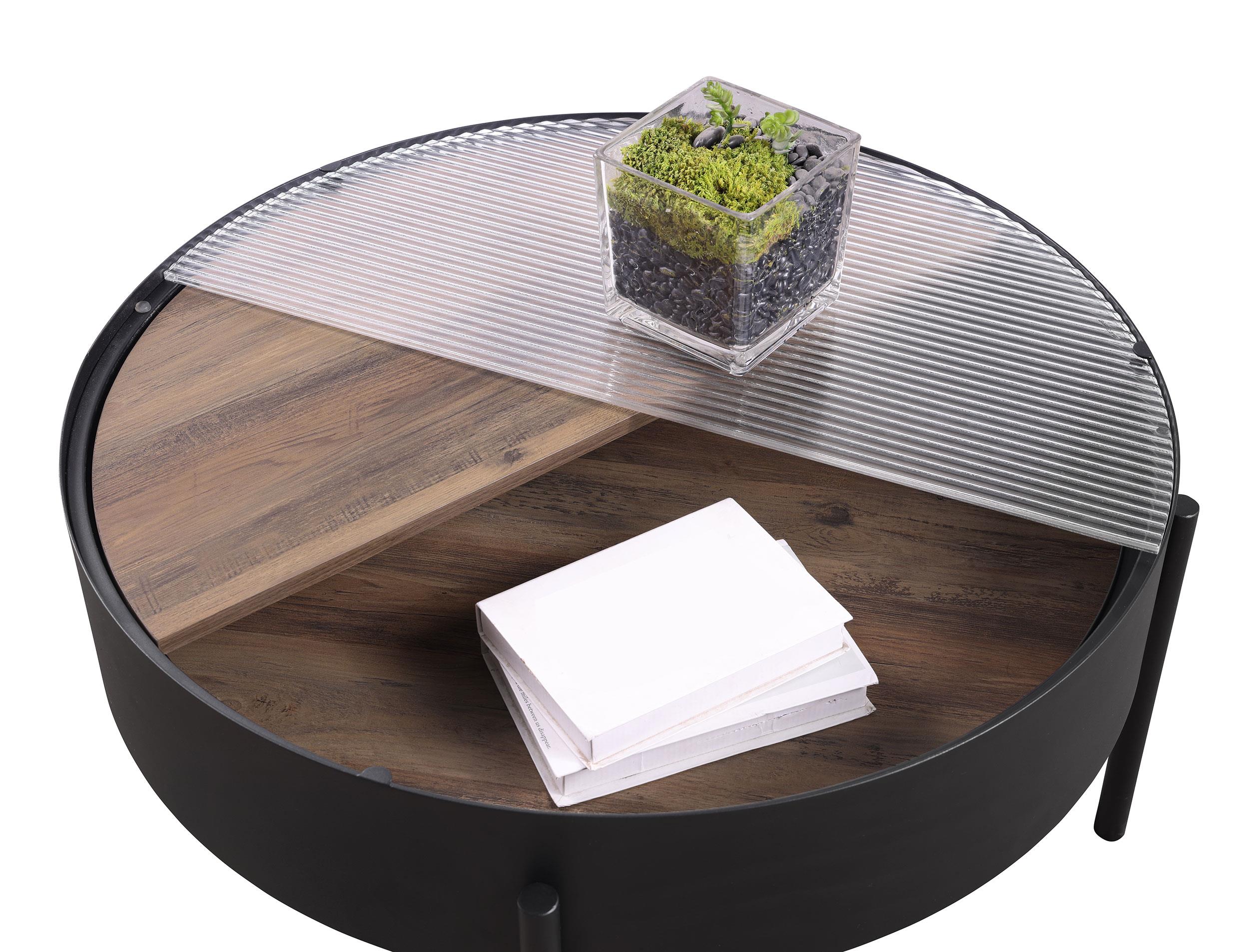 Ozella Round Coffee Table with Hidden Storage Sandy Black - 707898
