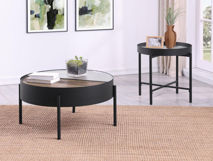 Ozella Round End Side Table with Recessed Top Sandy Black - 707897