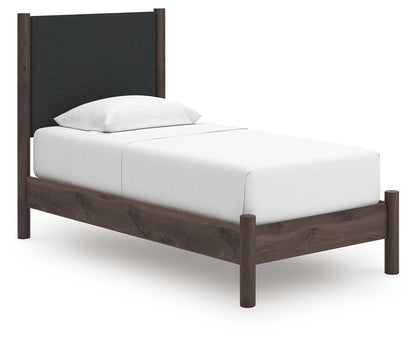 Pamytta Brown Twin Upholstered Panel Platform Bed - PCB2614B8