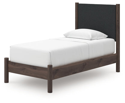 Pamytta Brown Twin Upholstered Panel Platform Bed - PCB2614B8
