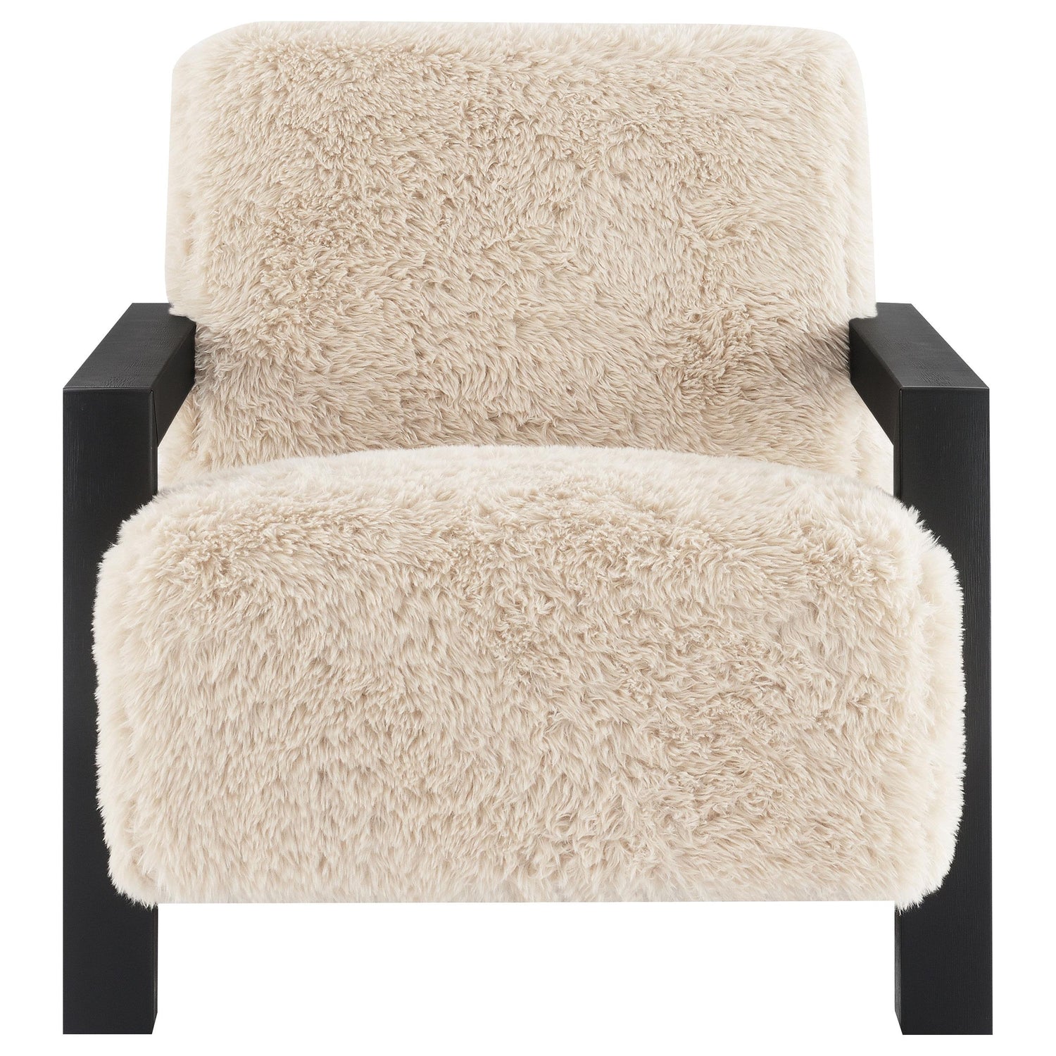 Paquet Faux Fur Upholstered Chair Solid Wood Arms Latte - 907533