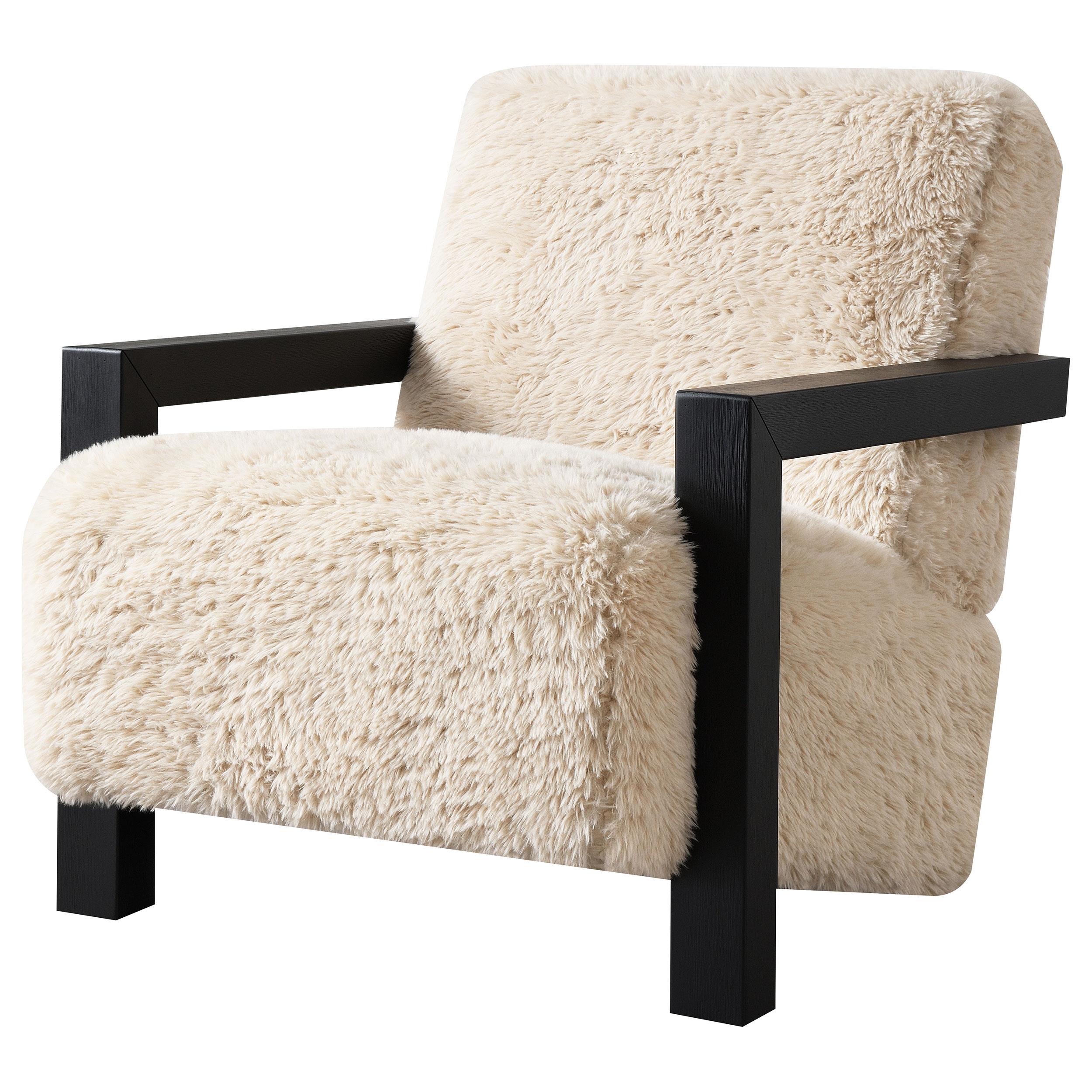 Paquet Faux Fur Upholstered Chair Solid Wood Arms Latte - 907533