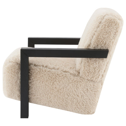 Paquet Faux Fur Upholstered Chair Solid Wood Arms Latte - 907533