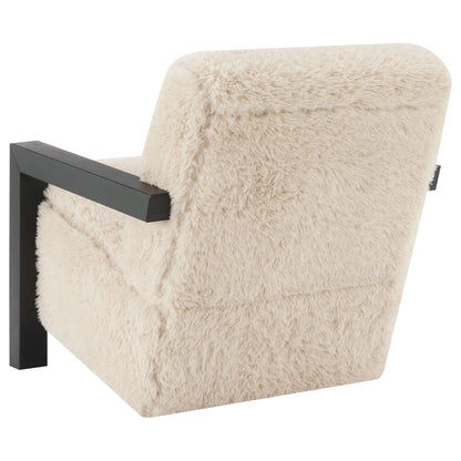 Paquet Faux Fur Upholstered Chair Solid Wood Arms Latte - 907533