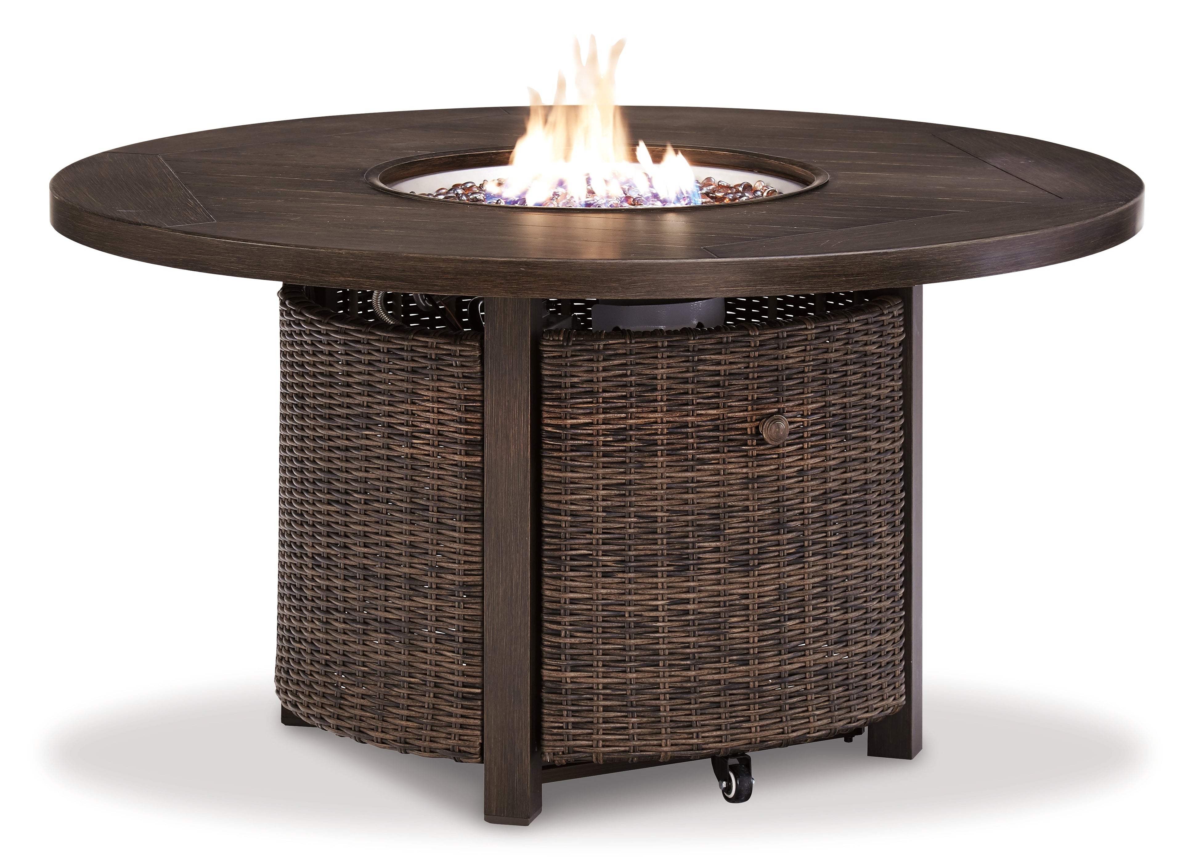 Paradise Trail Outdoor Loveseat and 2 Lounge Chairs with Fire Pit Table in Medium Brown - PKG012912