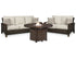 Paradise Trail Outdoor Sofa and Loveseat with Fire Pit Table in Medium Brown - PKG014561
