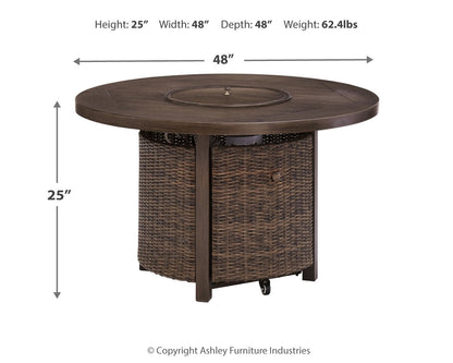 Paradise Trail Outdoor Sofa and Loveseat with Fire Pit Table in Medium Brown - PKG014561