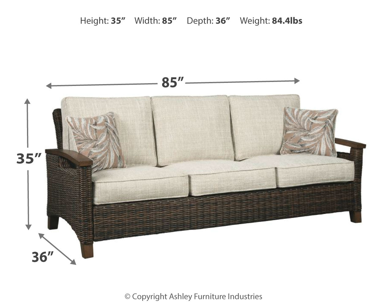 Paradise Trail Outdoor Sofa with 2 Lounge Chairs in Medium Brown - PKG014562