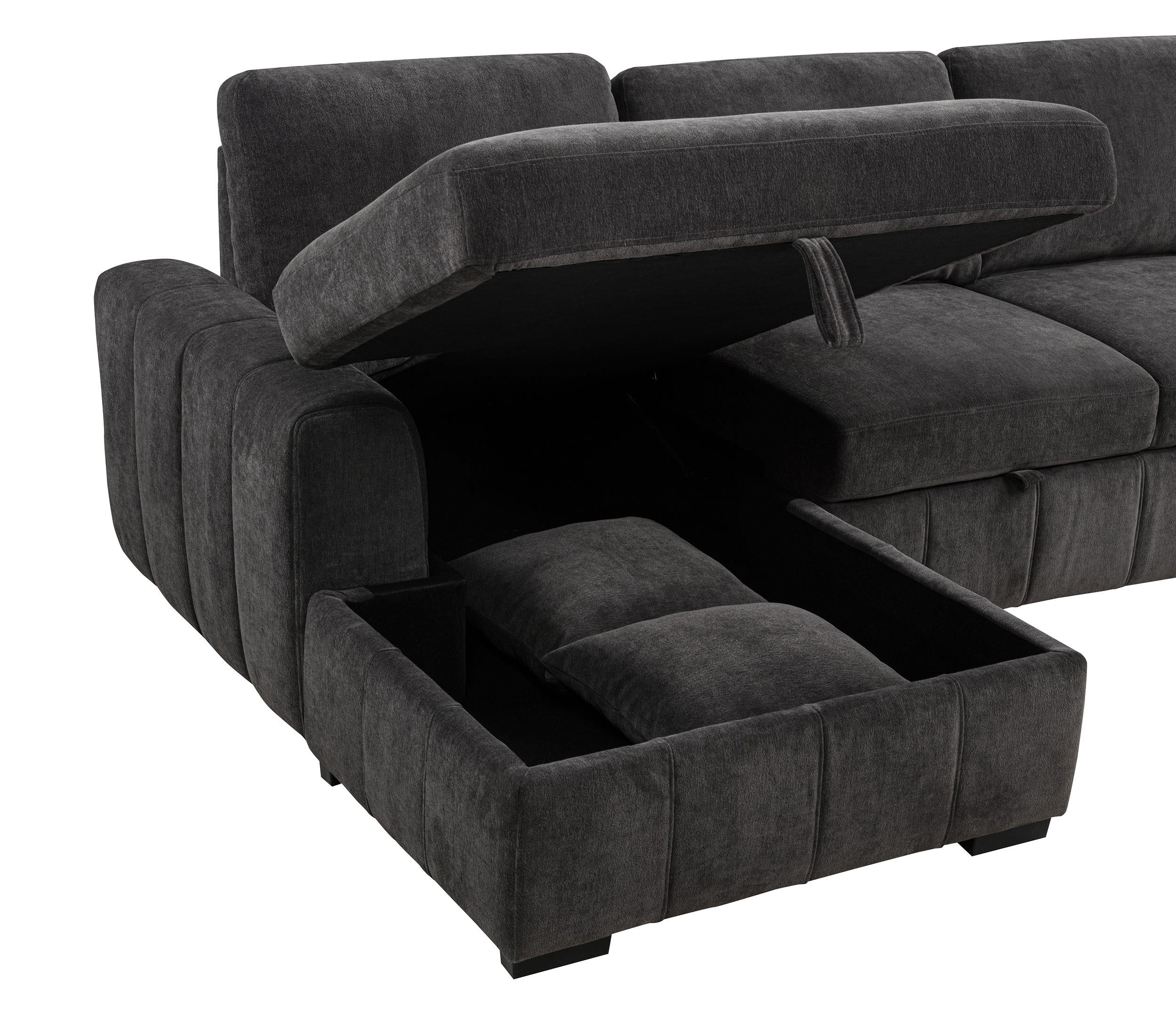 Pastrana Upholstered Sleeper Sectional Sofa Charcoal Grey - 500349