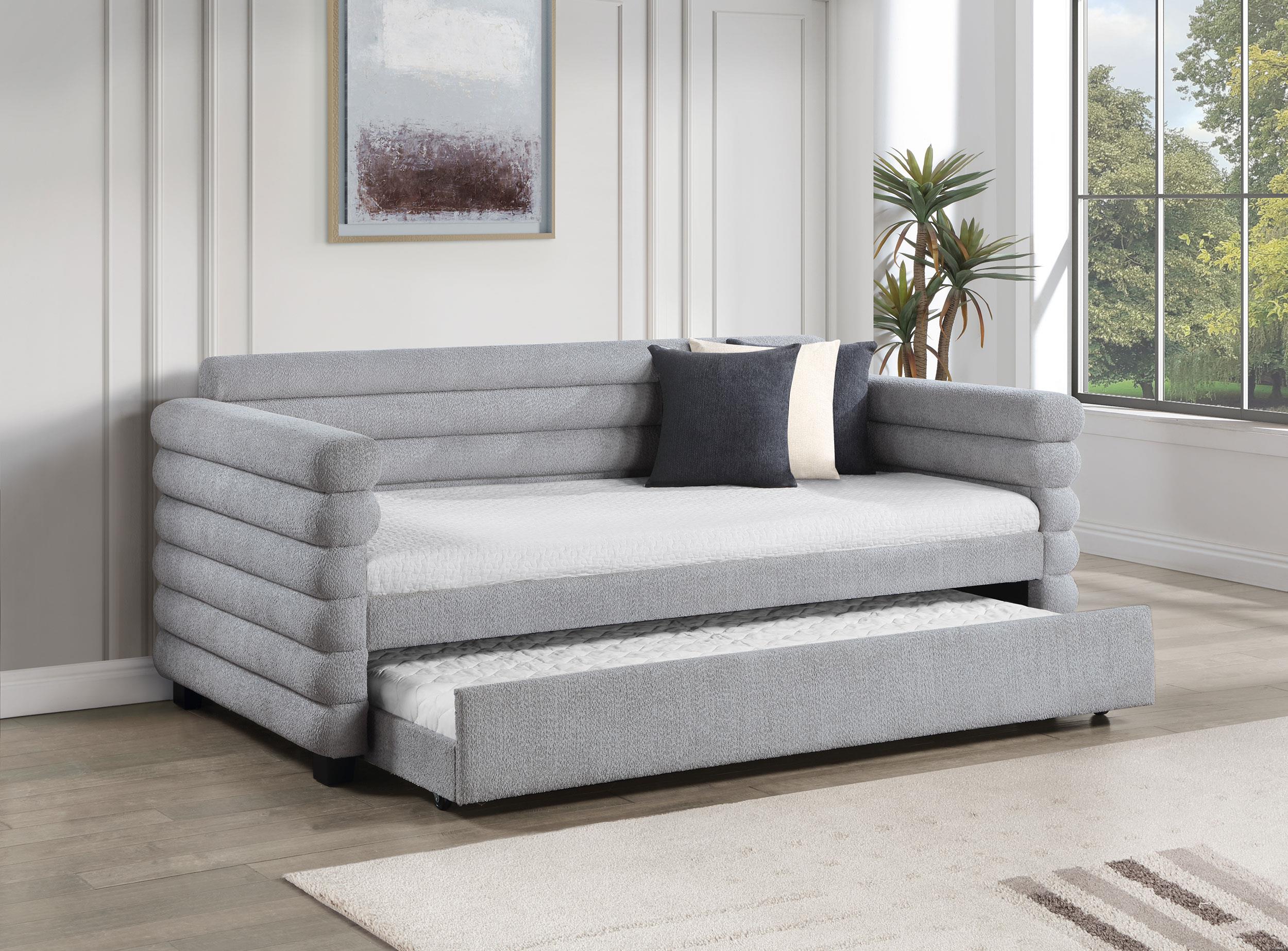 Patricia Boucle Upholstered Twin Day Bed with Trundle Grey - 300718