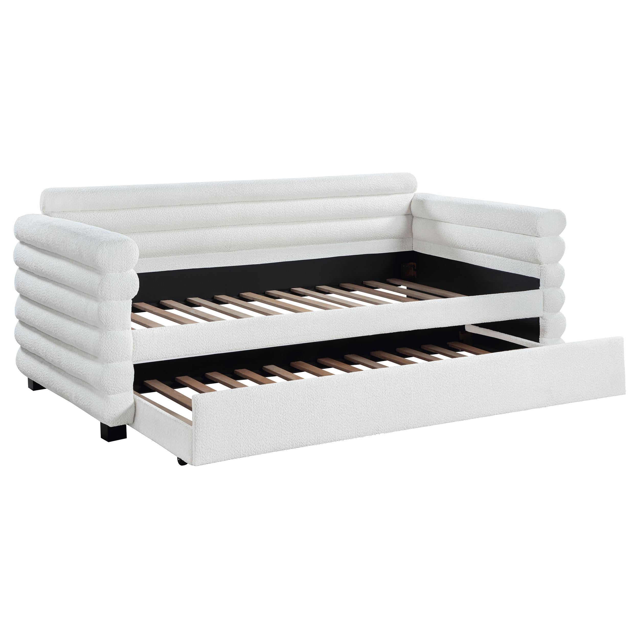 Patricia Boucle Upholstered Twin Day Bed with Trundle White - 300716