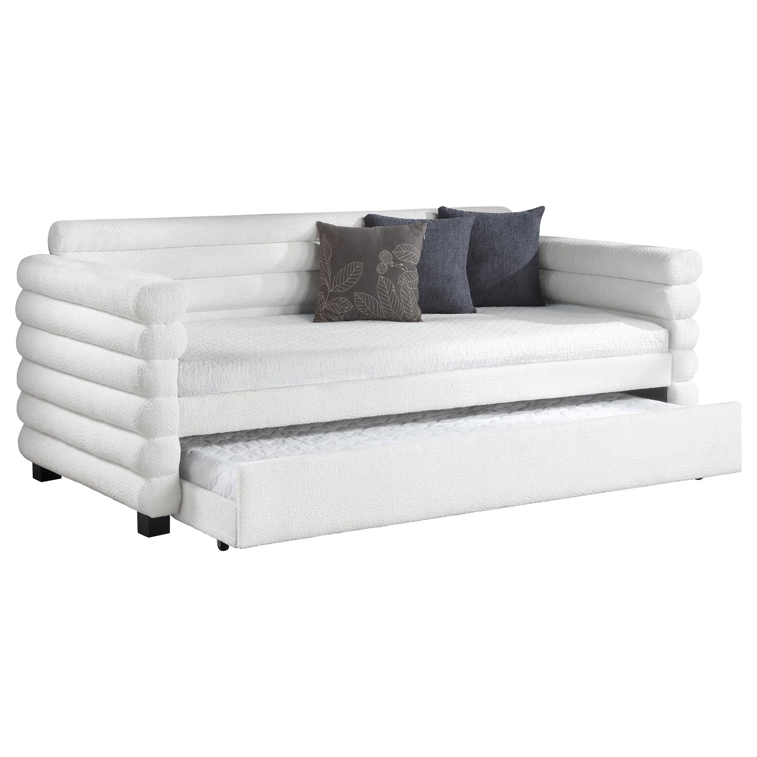 Patricia Boucle Upholstered Twin Day Bed with Trundle White - 300716