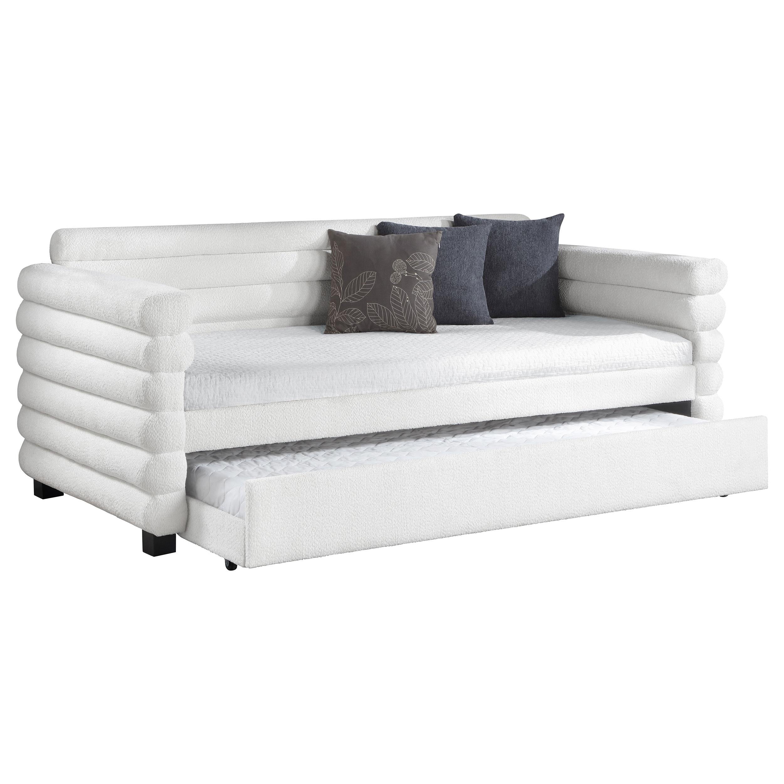 Patricia Boucle Upholstered Twin Day Bed with Trundle White - 300716