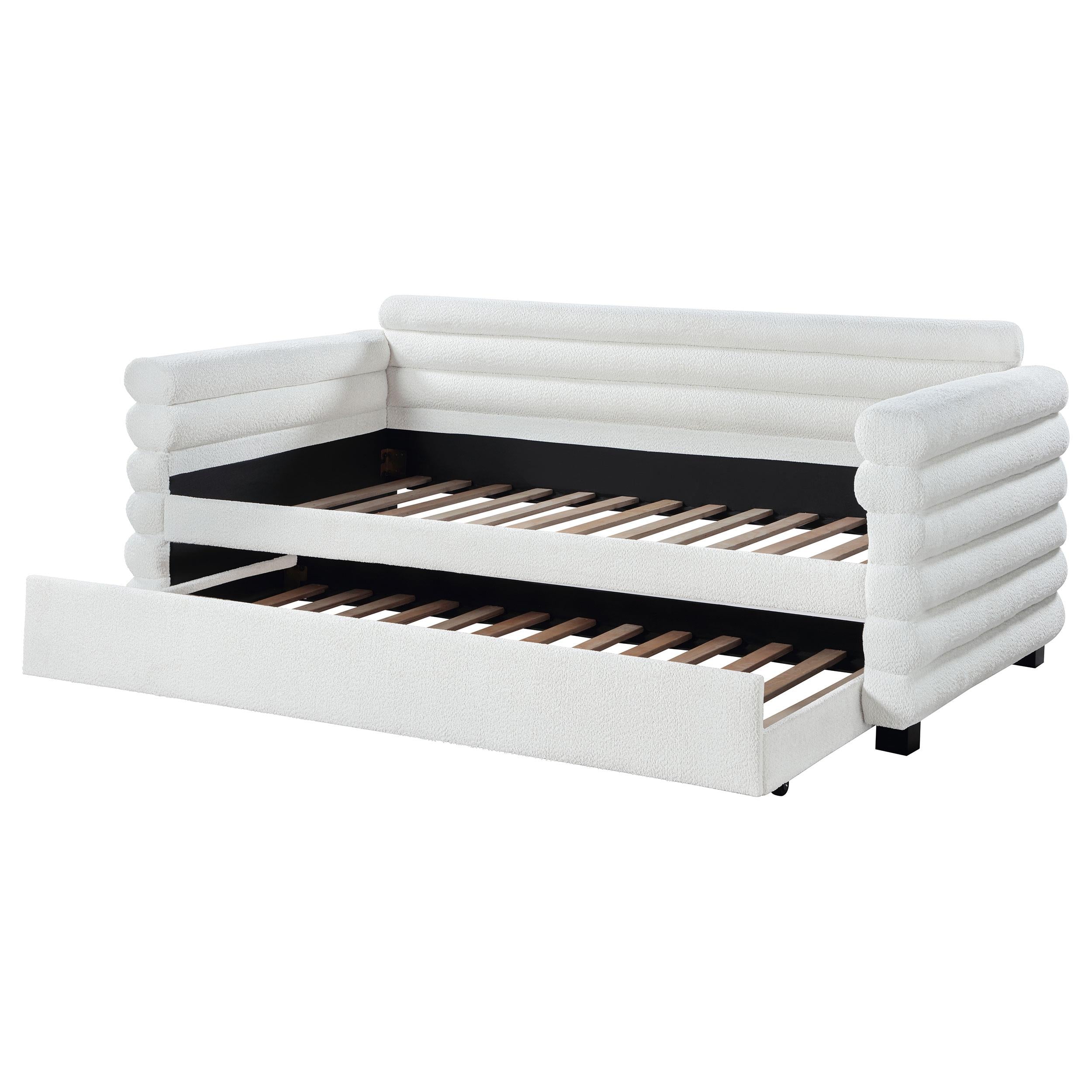 Patricia Boucle Upholstered Twin Day Bed with Trundle White - 300716