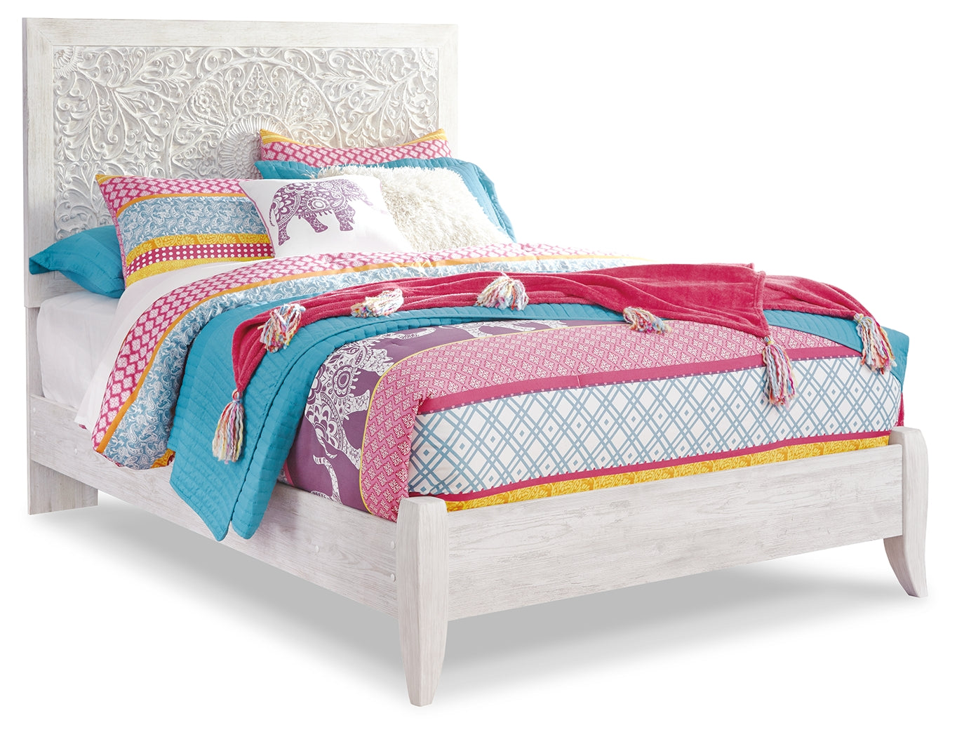 Paxberry Full Panel Bed with Nightstand in Whitewash - PKG007713