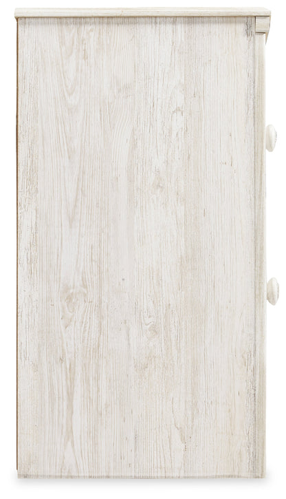 Paxberry Queen Panel Bed with Mirrored Dresser, Chest and 2 Nightstands in Whitewash from Ashley - Luna Furniture