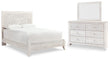 Paxberry Queen Panel Bed with Mirrored Dresser in Whitewash from Ashley - Luna Furniture