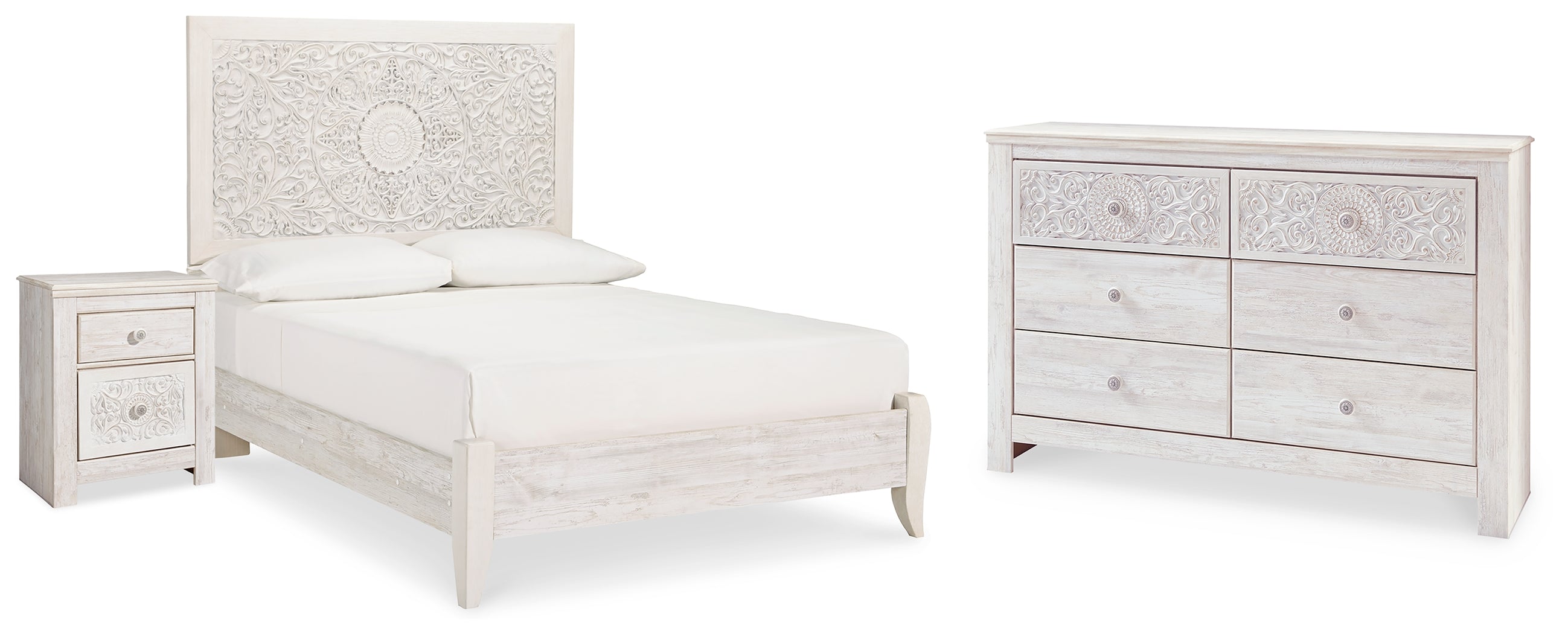 Paxberry Whitewash Full Panel Bed, Dresser and Nightstand - B181B23