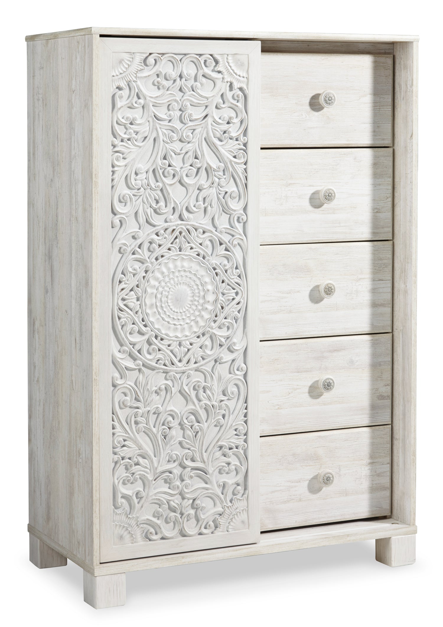 Paxberry Whitewash Full Panel Bed, Dresser, Mirror and Chest - B181B17