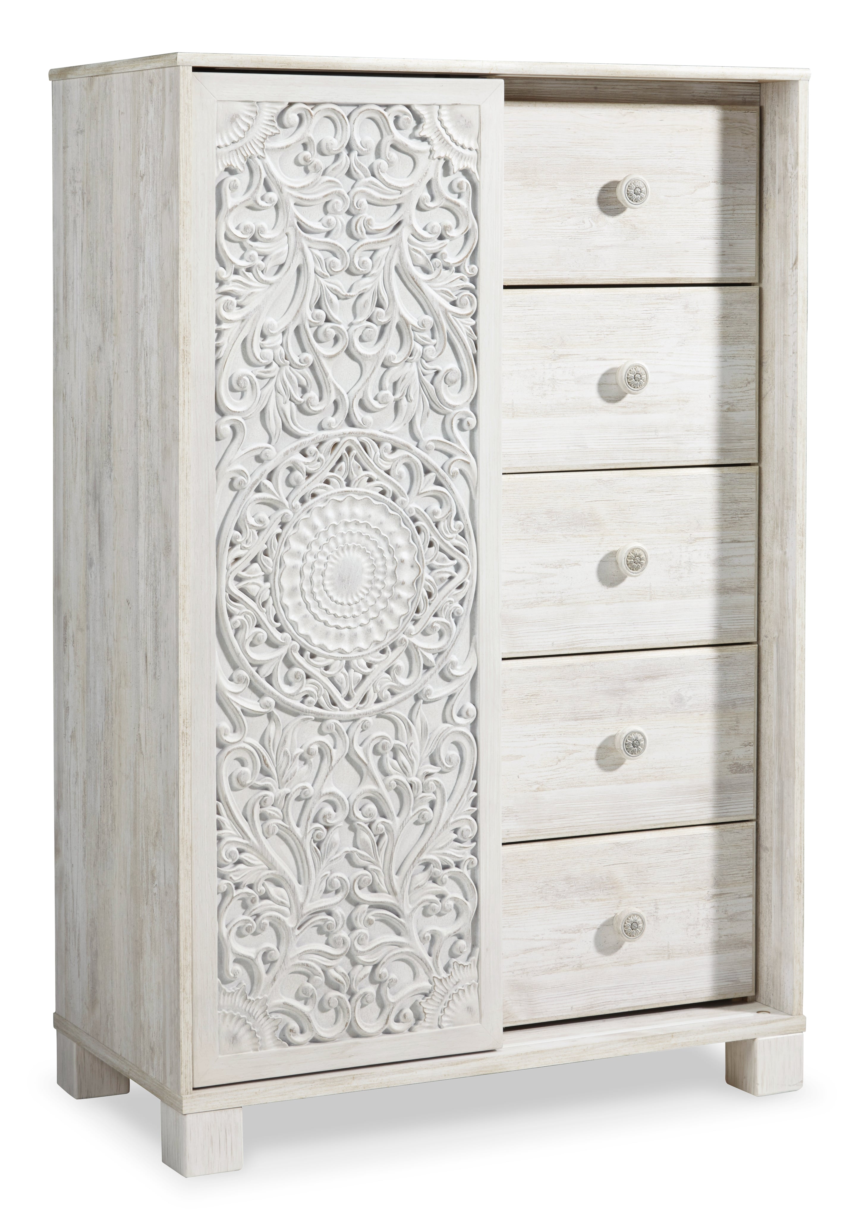Paxberry Whitewash Full Panel Bed, Dresser, Mirror and Chest - B181B17