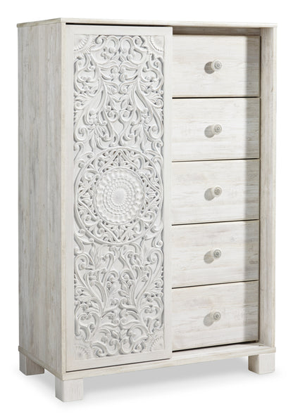 Paxberry Whitewash Full Panel Bed, Dresser, Mirror and Chest - B181B17