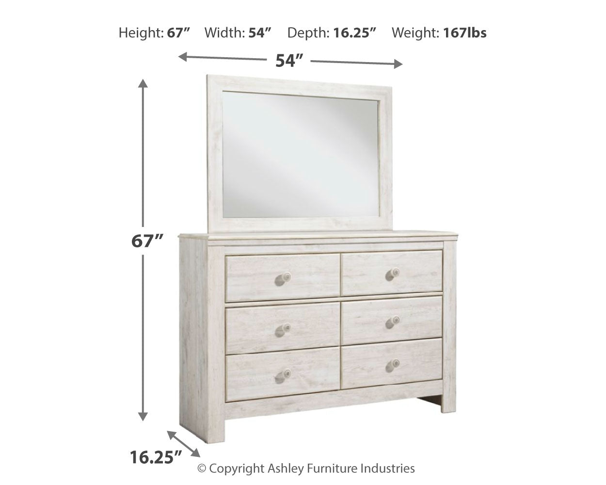 Paxberry Whitewash Full Panel Bed, Dresser, Mirror and Chest - B181B17