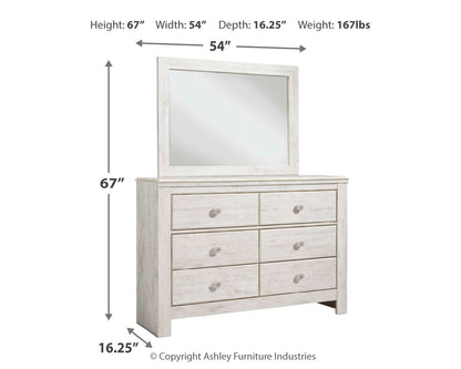 Paxberry Whitewash Full Panel Bed, Dresser, Mirror and Chest - B181B17