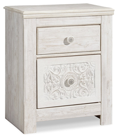 Paxberry Whitewash Queen Panel Bed and 2 Nightstands - B181B30