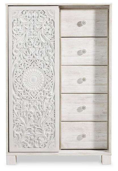 Paxberry Whitewash Queen Panel Bed, Dresser, 2 Chests and 2 Nightstands - B181B31
