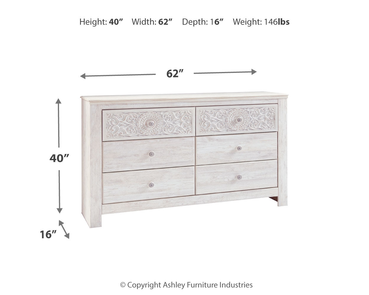 Paxberry Whitewash Queen Panel Bed, Dresser, 2 Chests and 2 Nightstands - B181B31