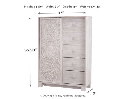 Paxberry Whitewash Queen Panel Bed, Dresser, 2 Chests and 2 Nightstands - B181B31