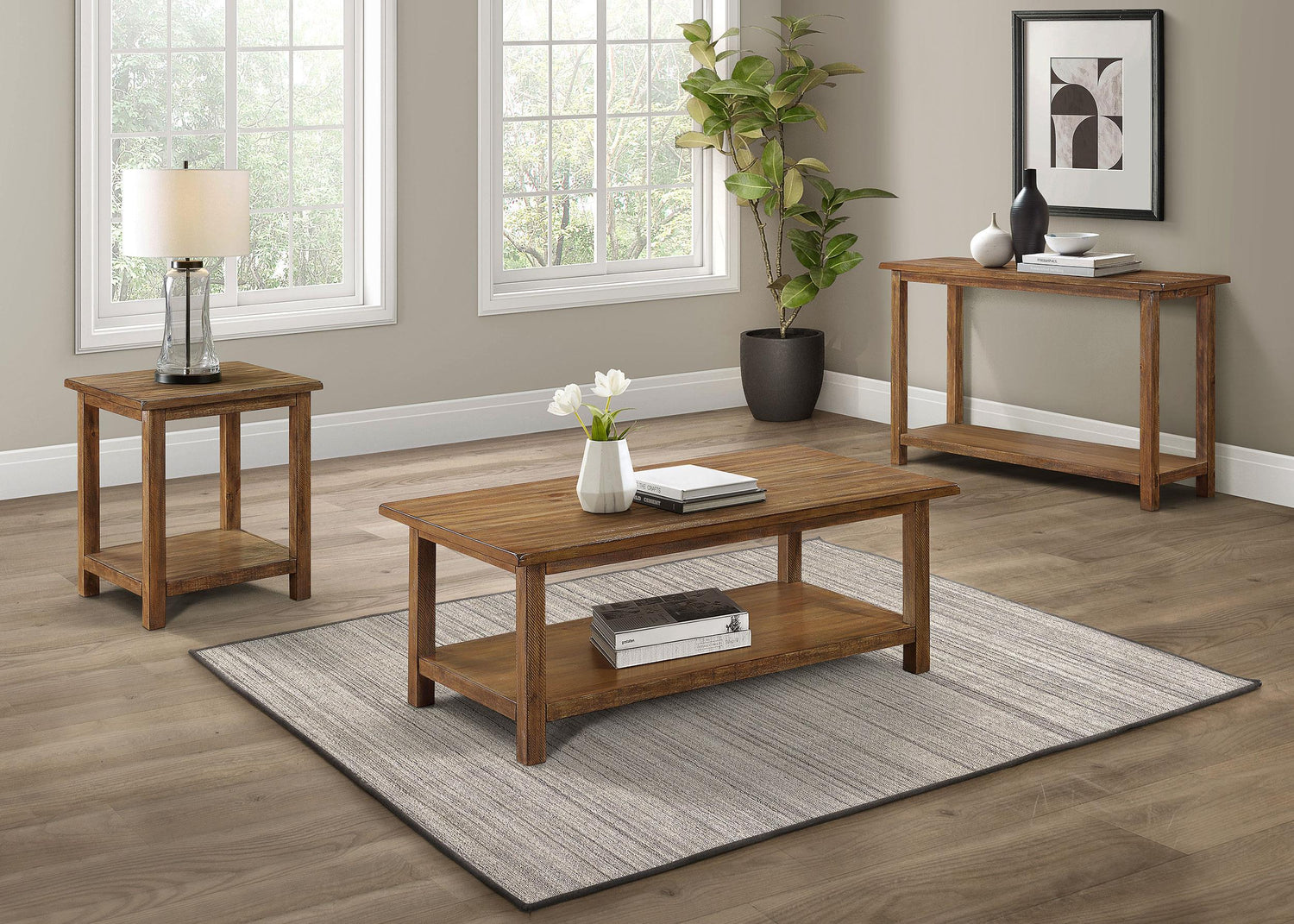  Payne Wood Coffee Table with Shelf Distressed Brown - 710548