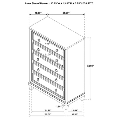 Pembroke 5-drawer Chest of Drawers Washed Oak - 215925