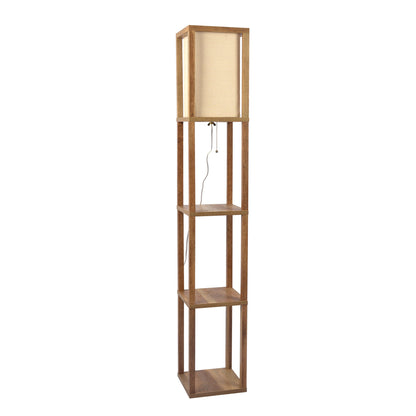 Pinnacle Shelf Floor Lamp For Bedroom/Living Room, Natural Wood with Long Shade - FLL03701301