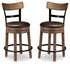 Pinnadel Grayish Brown Counter Height Bar Stool (Set of 2) - D542-124X2