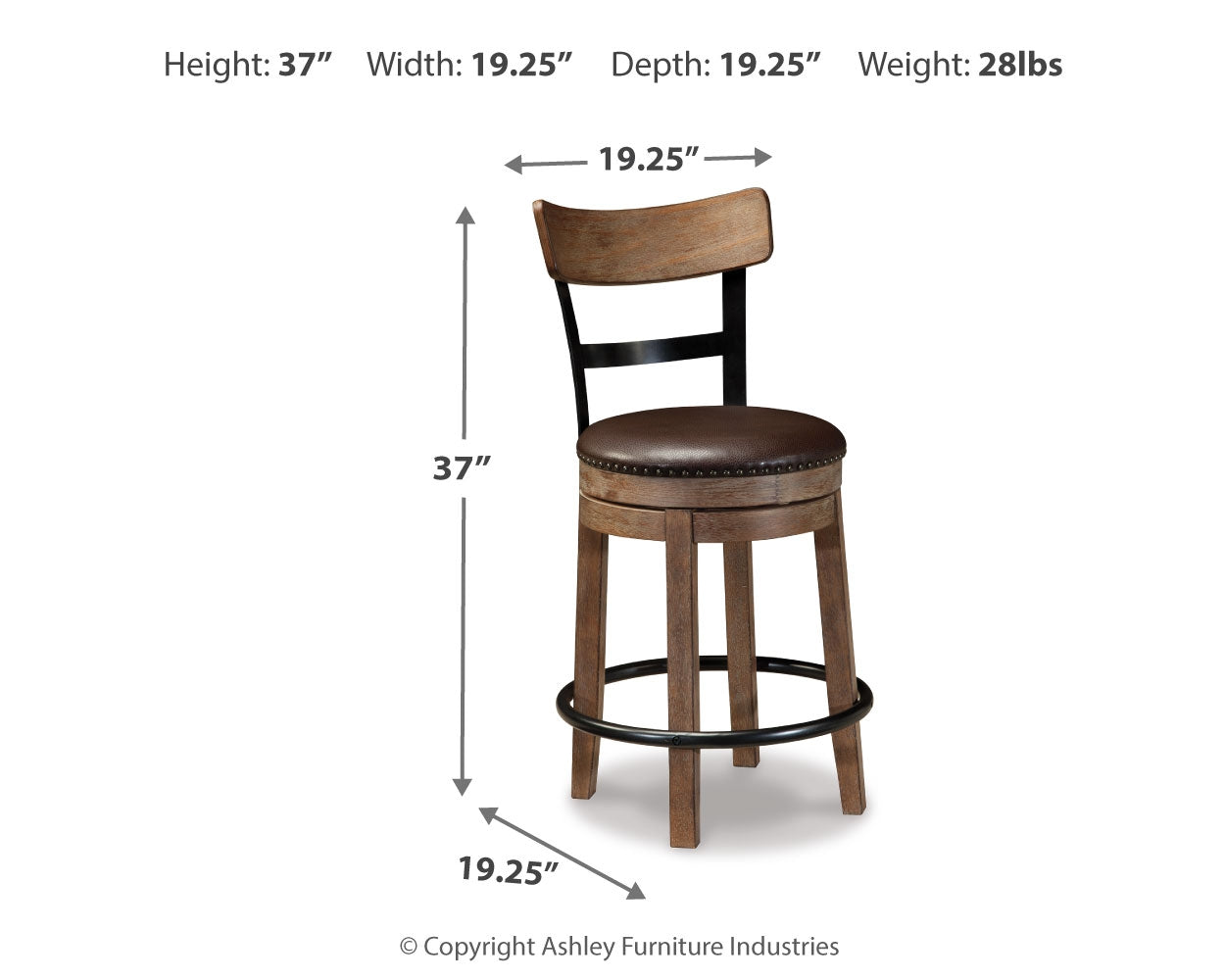 Pinnadel Grayish Brown Counter Height Bar Stool (Set of 2) - D542-124X2