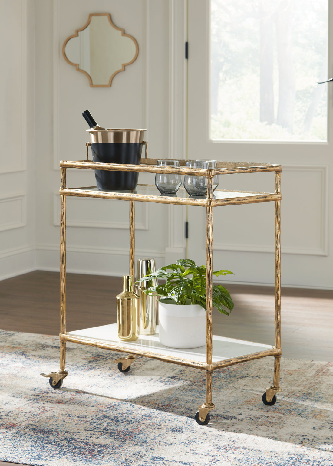 Plattfield Antique Gold Finish Bar Cart - A4000625