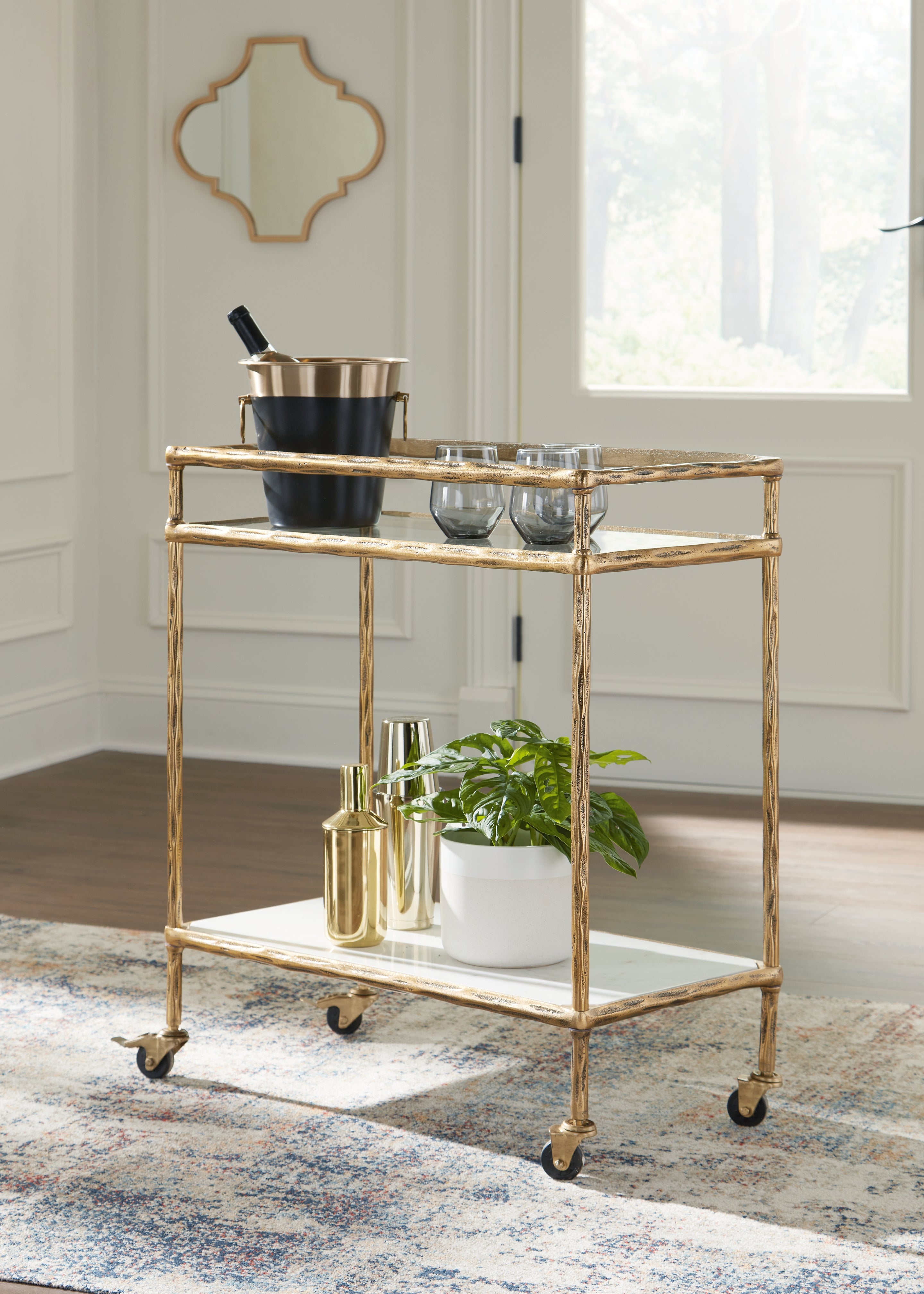 Plattfield Antique Gold Finish Bar Cart - A4000625
