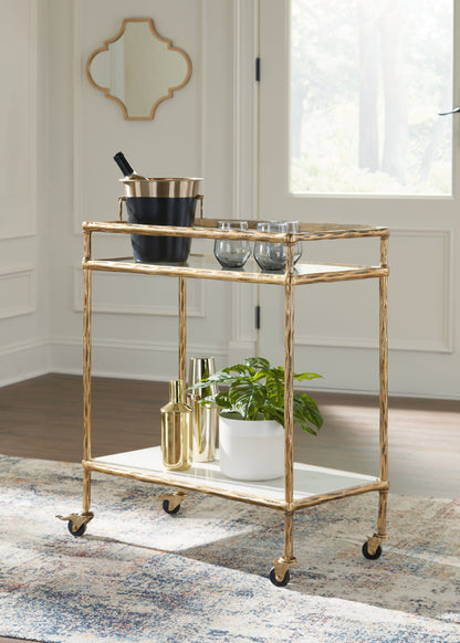 Plattfield Antique Gold Finish Bar Cart - A4000625