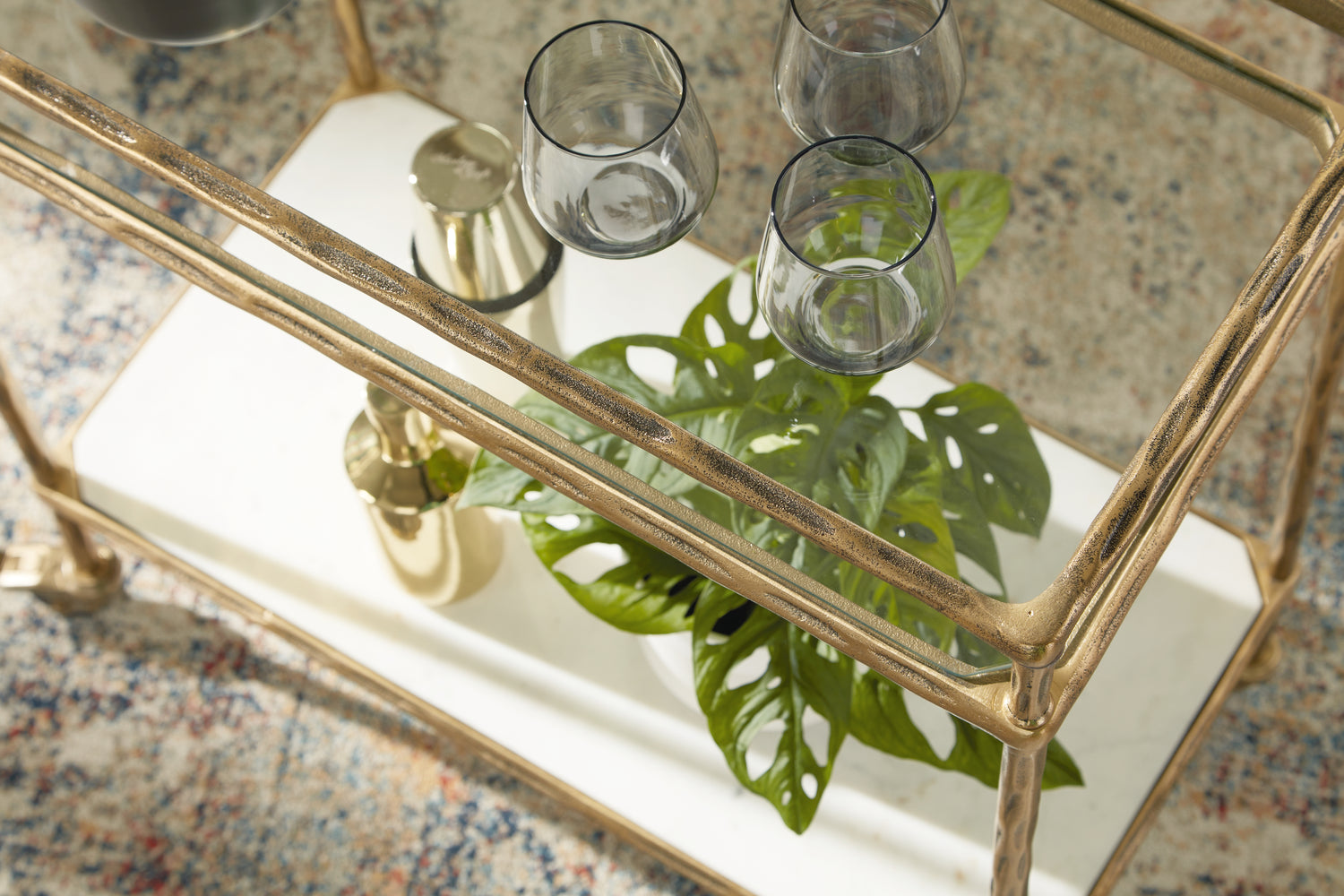 Plattfield Antique Gold Finish Bar Cart - A4000625