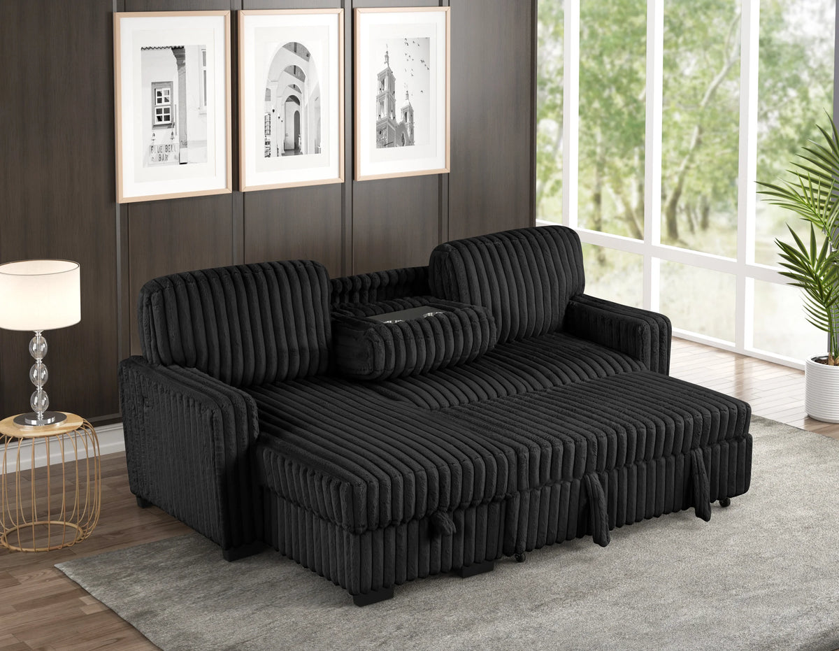 Poland Black Reversible Sectional With Pull-Out Bed - POLAND BLACK