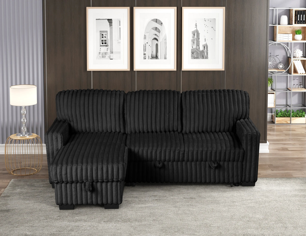 Poland Black Reversible Sectional With Pull-Out Bed - POLAND BLACK